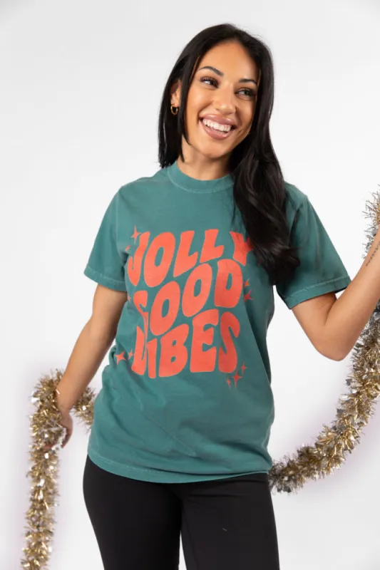Jolly Good Vibes Emerald Comfort Color Graphic Tee DOORBUSTER sold by Pink Lily