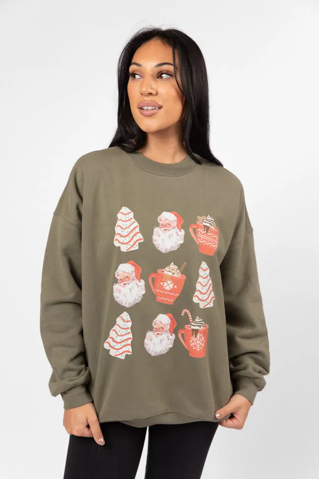 Santa Christmas Cakes Olive Oversized Graphic Sweatshirt DOORBUSTER sold by Pink Lily product image thumbnail 2
