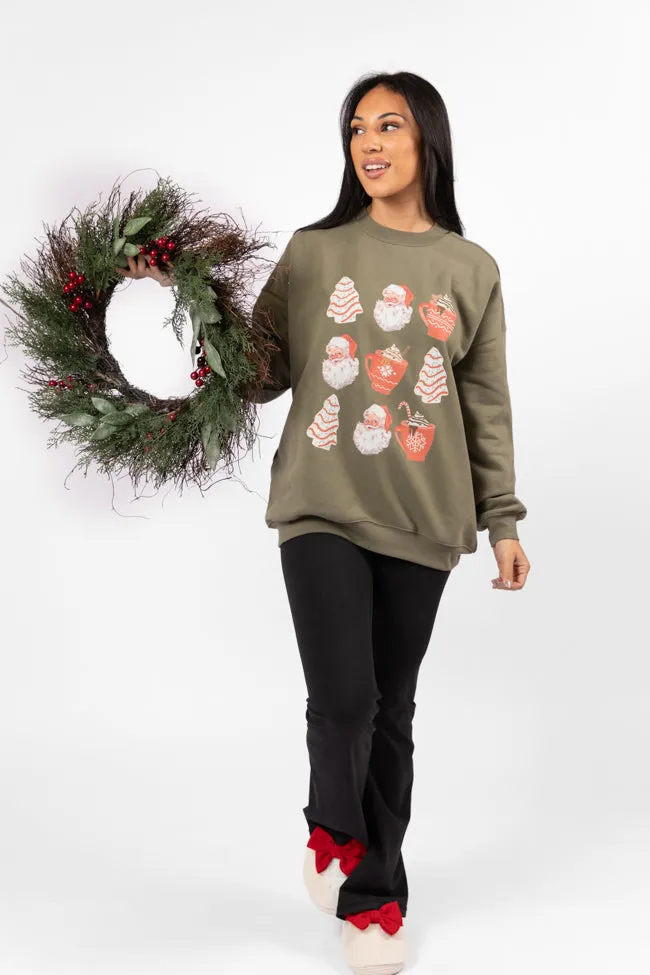 Santa Christmas Cakes Olive Oversized Graphic Sweatshirt DOORBUSTER sold by Pink Lily product image thumbnail 3
