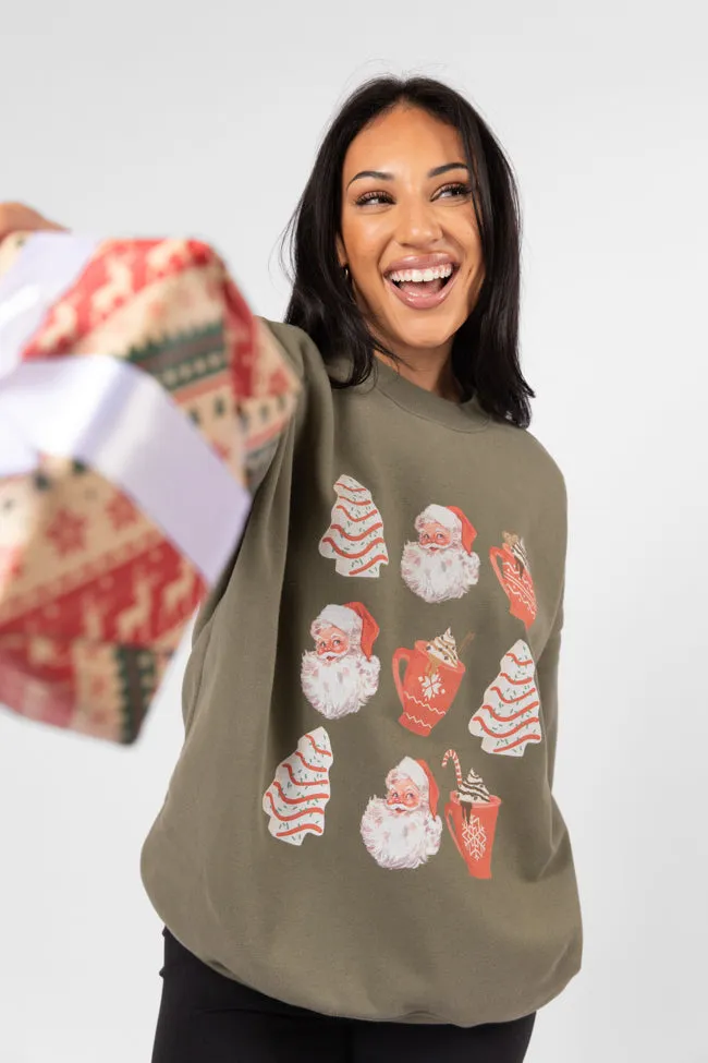 Santa Christmas Cakes Olive Oversized Graphic Sweatshirt DOORBUSTER sold by Pink Lily product image thumbnail 4