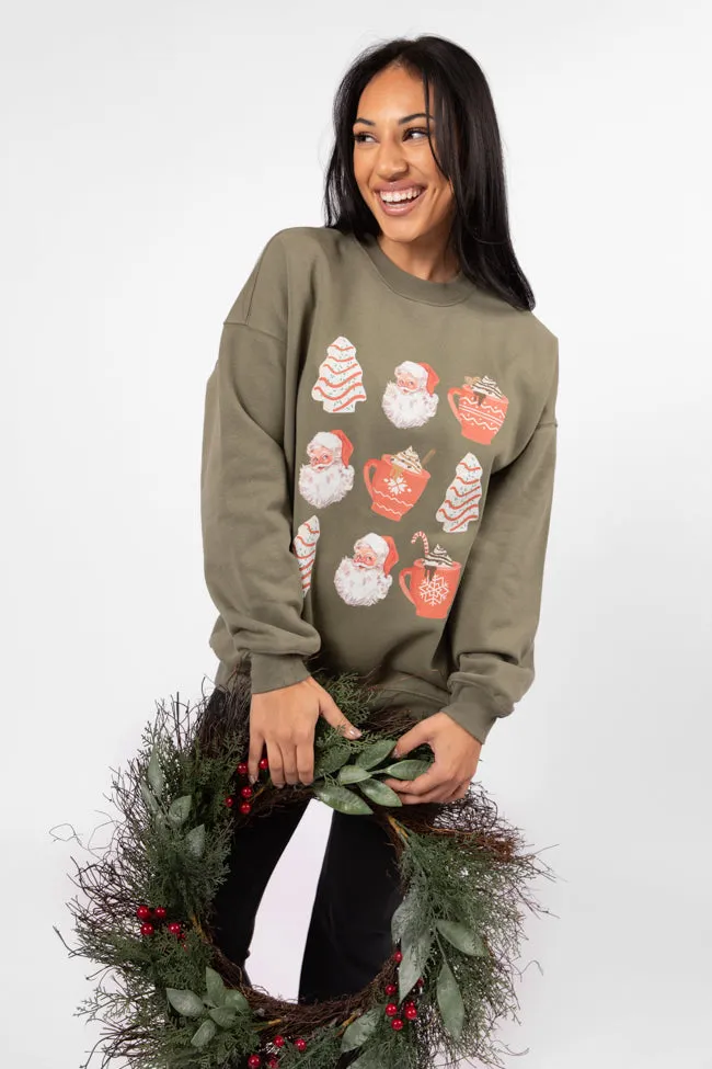 Santa Christmas Cakes Olive Oversized Graphic Sweatshirt DOORBUSTER sold by Pink Lily
