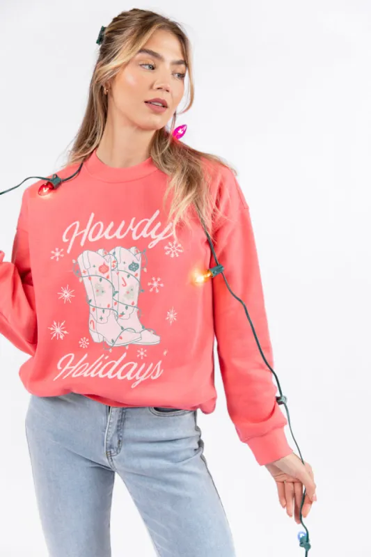 Howdy Holidays Gumdrop Red Graphic Sweatshirt SALE sold by Pink Lily