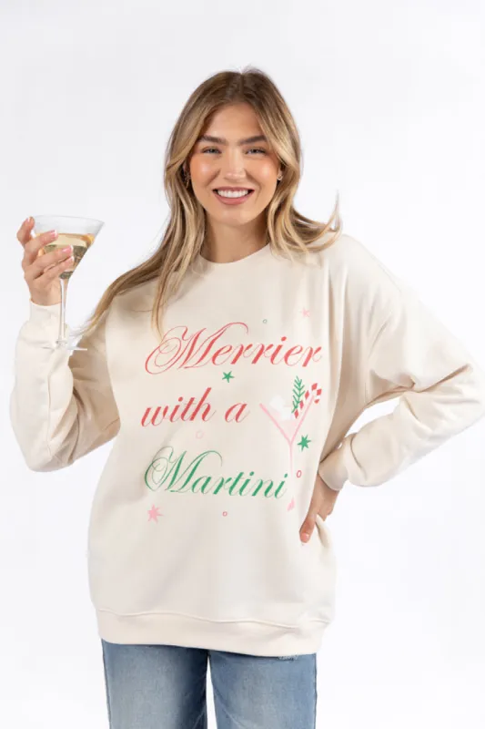 Merrier With A Martini Cream Oversized Graphic Sweatshirt DOORBUSTER sold by Pink Lily