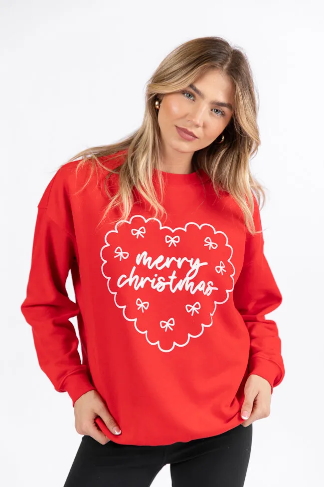 Merry Christmas Heart Red Oversized Graphic Sweatshirt DOORBUSTER sold by Pink Lily product image thumbnail 2