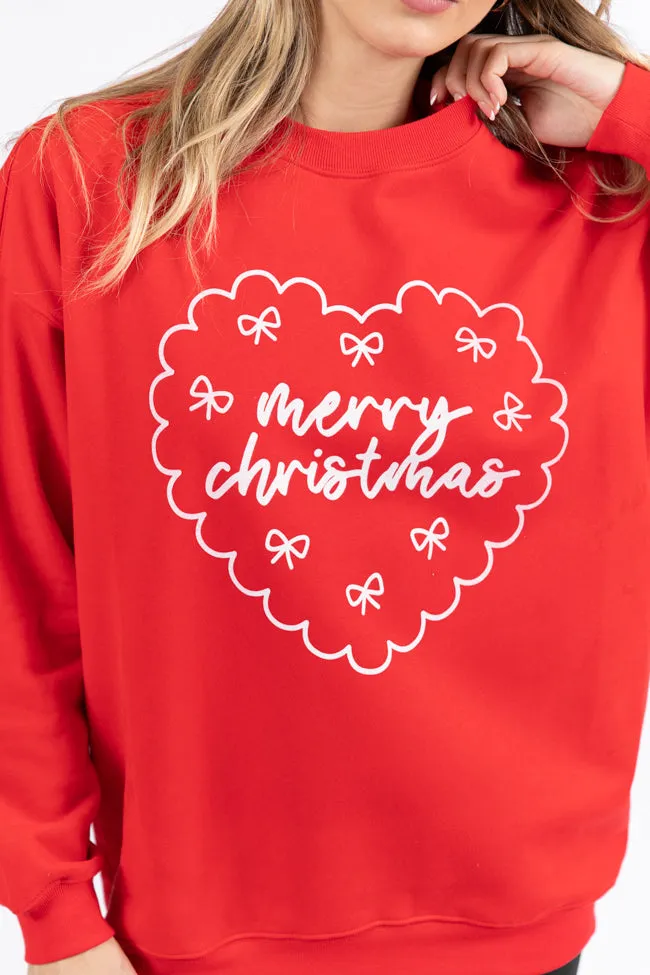 Merry Christmas Heart Red Oversized Graphic Sweatshirt DOORBUSTER sold by Pink Lily product image thumbnail 3