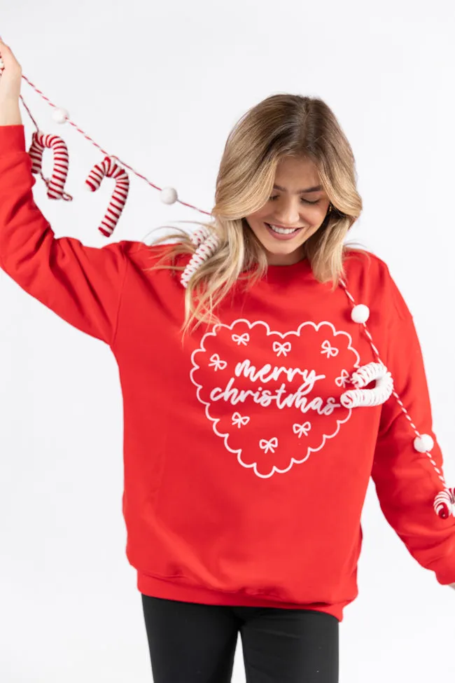 Merry Christmas Heart Red Oversized Graphic Sweatshirt DOORBUSTER sold by Pink Lily product image thumbnail 4
