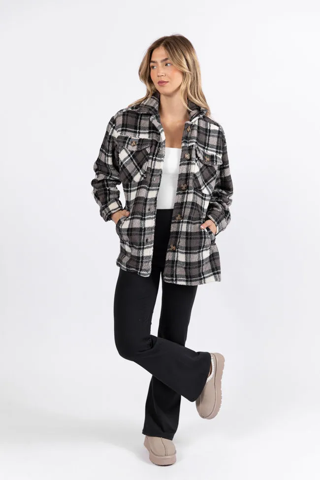 Through The Leaves Black Plaid Sherpa Shacket FINAL SALE sold by Pink Lily product image thumbnail 2