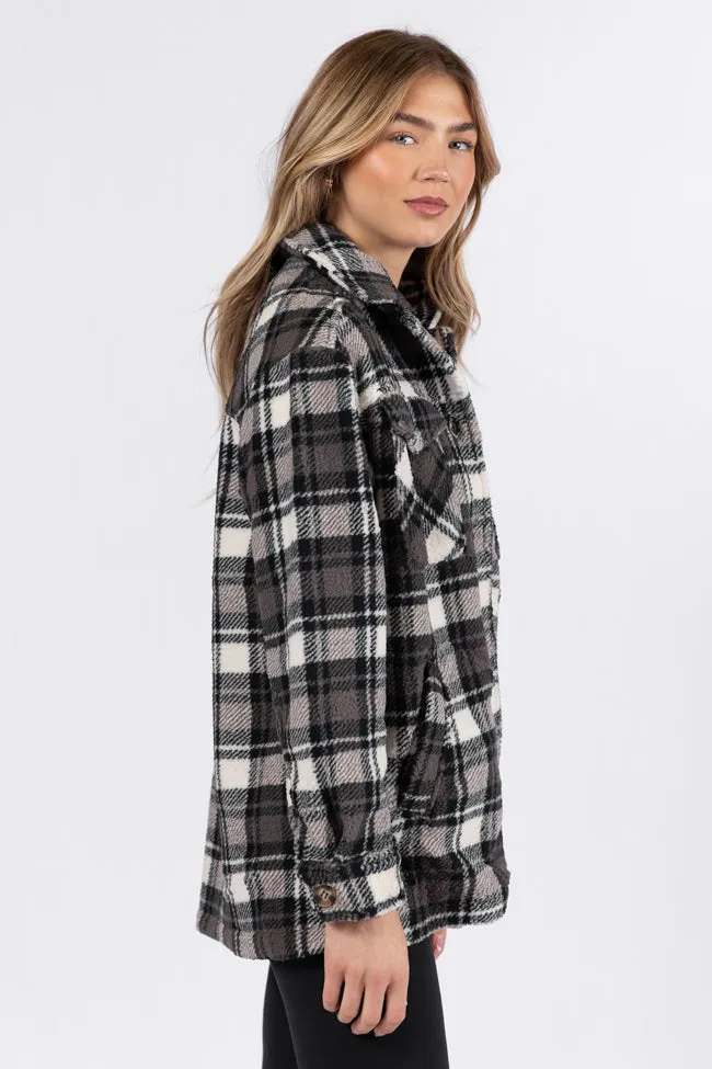 Through The Leaves Black Plaid Sherpa Shacket FINAL SALE sold by Pink Lily product image thumbnail 4