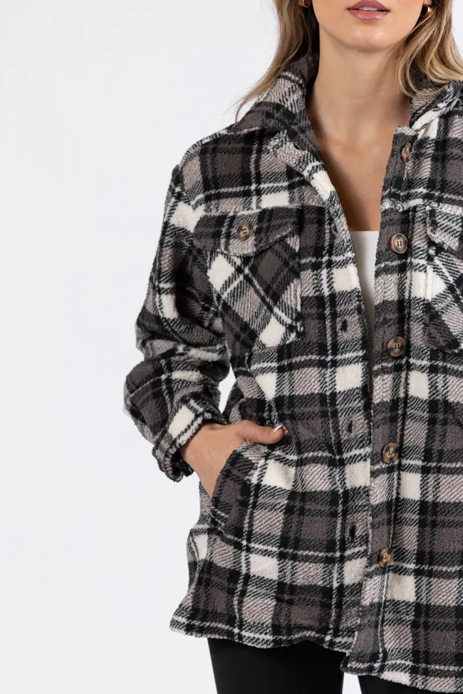 Through The Leaves Black Plaid Sherpa Shacket FINAL SALE sold by Pink Lily product image thumbnail 3