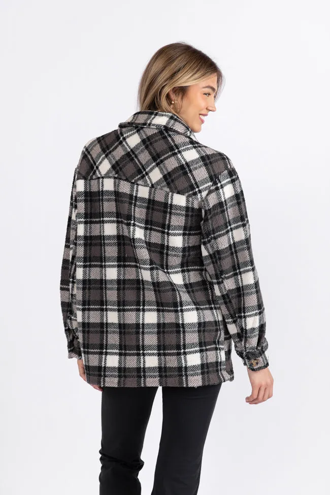 Through The Leaves Black Plaid Sherpa Shacket FINAL SALE sold by Pink Lily product image thumbnail 5