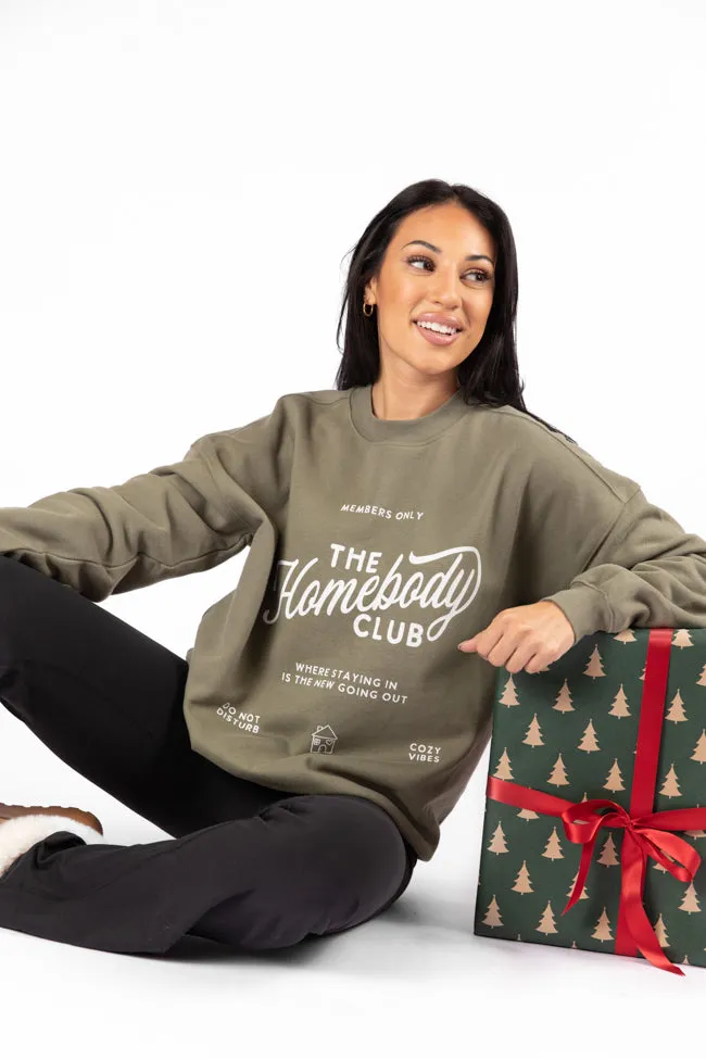 The Homebody Club Olive Oversized Graphic Sweatshirt sold by Pink Lily