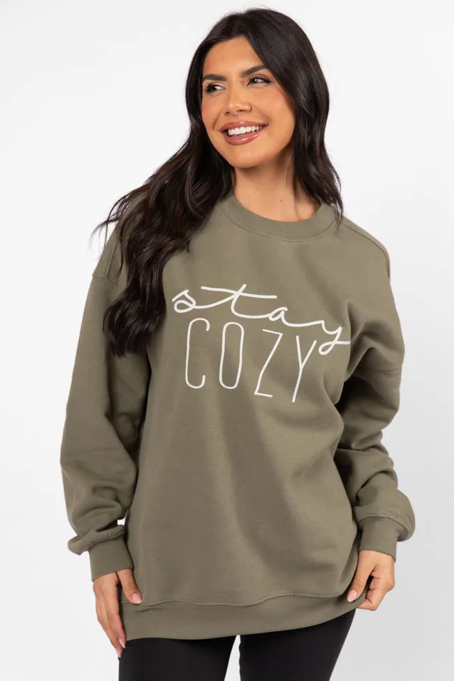 Stay Cozy Olive Oversized Graphic Sweatshirt sold by Pink Lily product image thumbnail 2