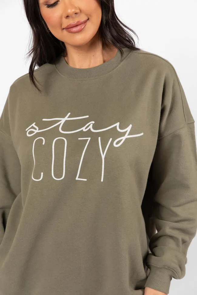 Stay Cozy Olive Oversized Graphic Sweatshirt sold by Pink Lily product image thumbnail 3