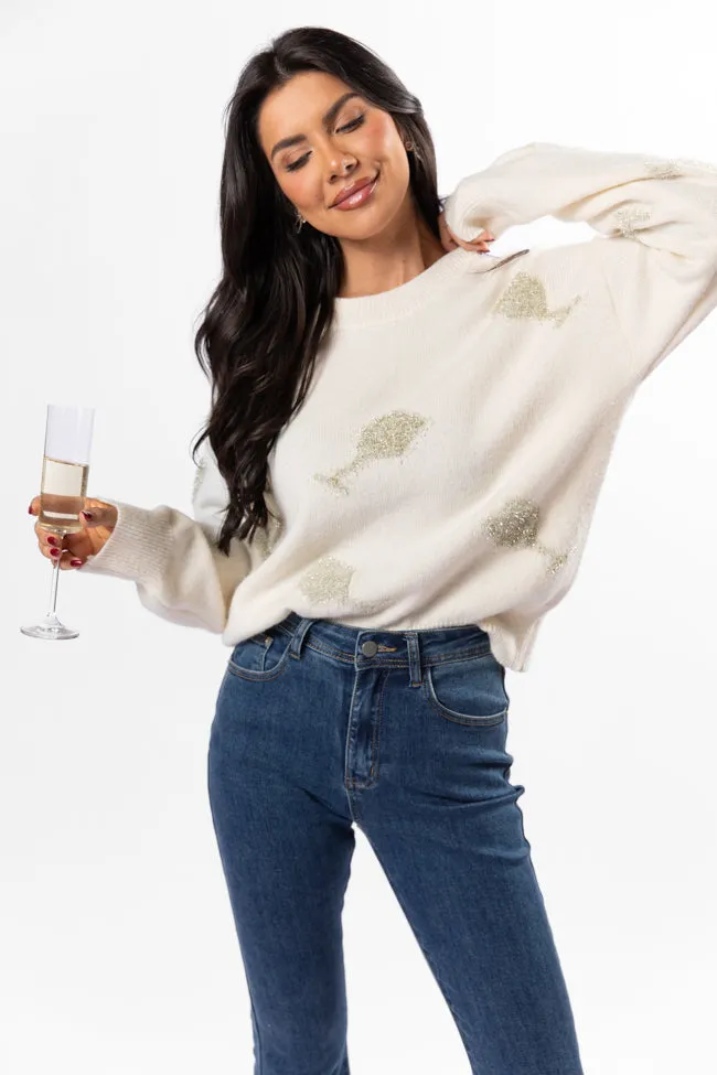 Pop The Bubbly Glitter Wine Glass Embroidered Cream Sweater FINAL SALE sold by Pink Lily product image thumbnail 3