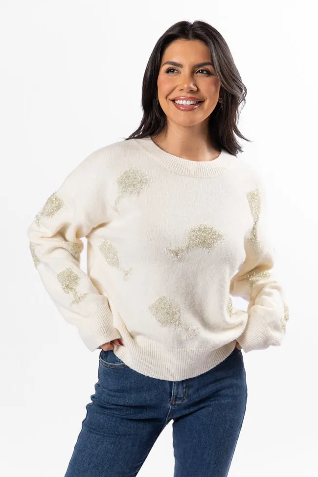 Pop The Bubbly Glitter Wine Glass Embroidered Cream Sweater FINAL SALE sold by Pink Lily product image thumbnail 5