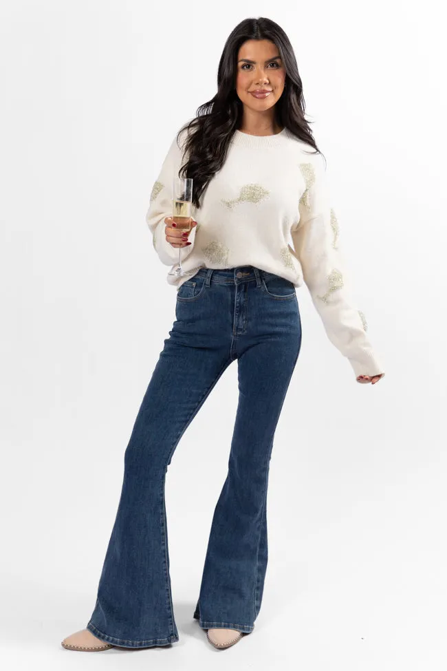 Pop The Bubbly Glitter Wine Glass Embroidered Cream Sweater FINAL SALE sold by Pink Lily product image thumbnail 4