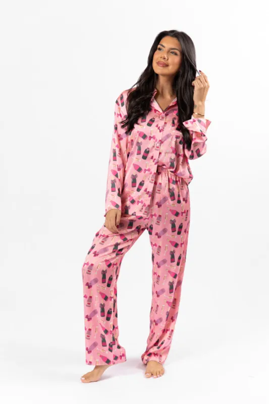 No Place Like Home Pink Silk Champagne Pajama Pants FINAL SALE sold by Pink Lily
