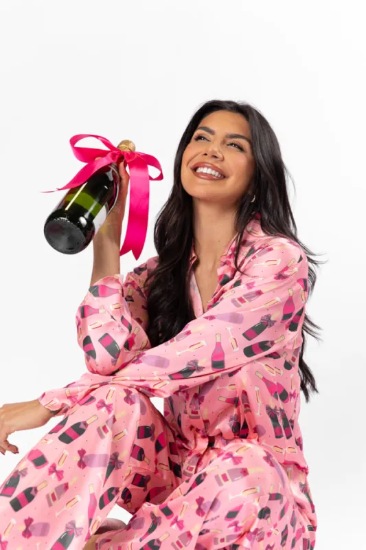 No Place Like Home Pink Silk Champagne Pajama Top FINAL SALE sold by Pink Lily