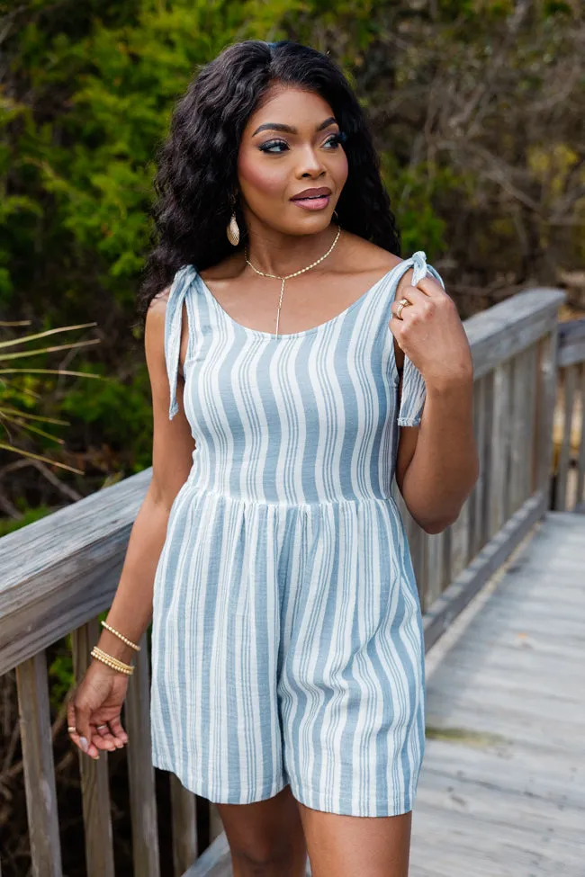 Big Ambitions Blue Striped Tie Strap Romper FINAL SALE sold by Pink Lily