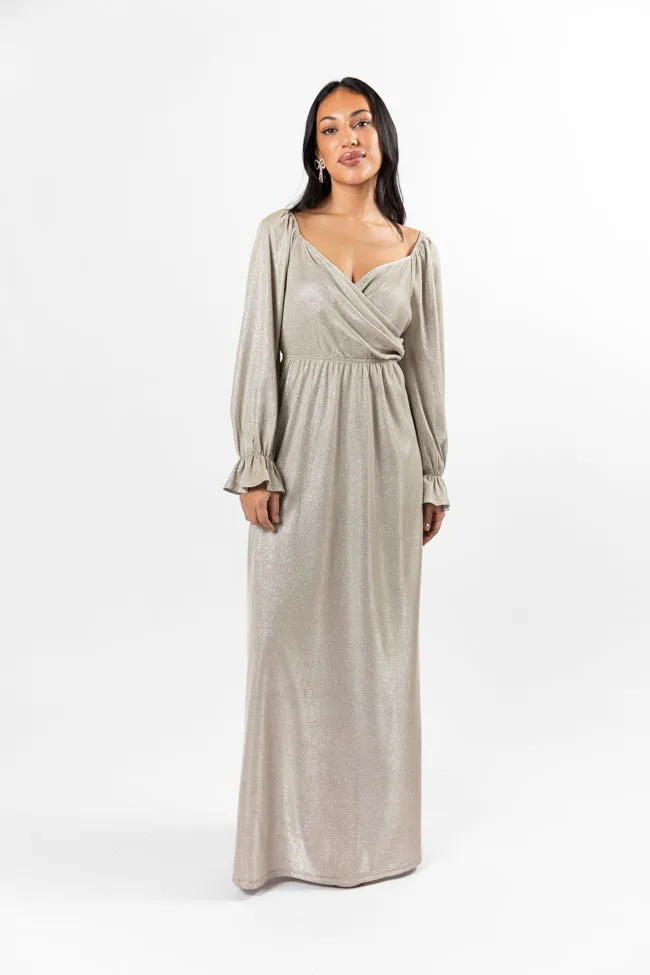 Holiday Magic Silver Shimmer Rouched Maxi Dress FINAL SALE sold by Pink Lily product image thumbnail 2