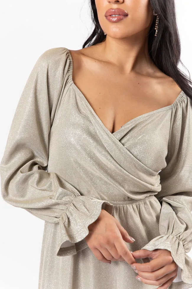 Holiday Magic Silver Shimmer Rouched Maxi Dress FINAL SALE sold by Pink Lily product image thumbnail 3