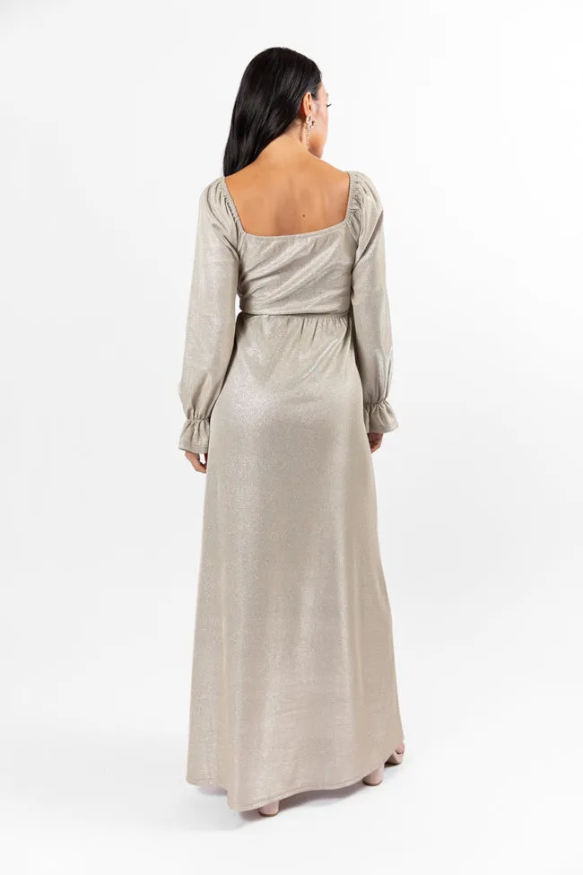 Holiday Magic Silver Shimmer Rouched Maxi Dress FINAL SALE sold by Pink Lily product image thumbnail 5