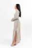 Holiday Magic Silver Shimmer Rouched Maxi Dress FINAL SALE sold by Pink Lily