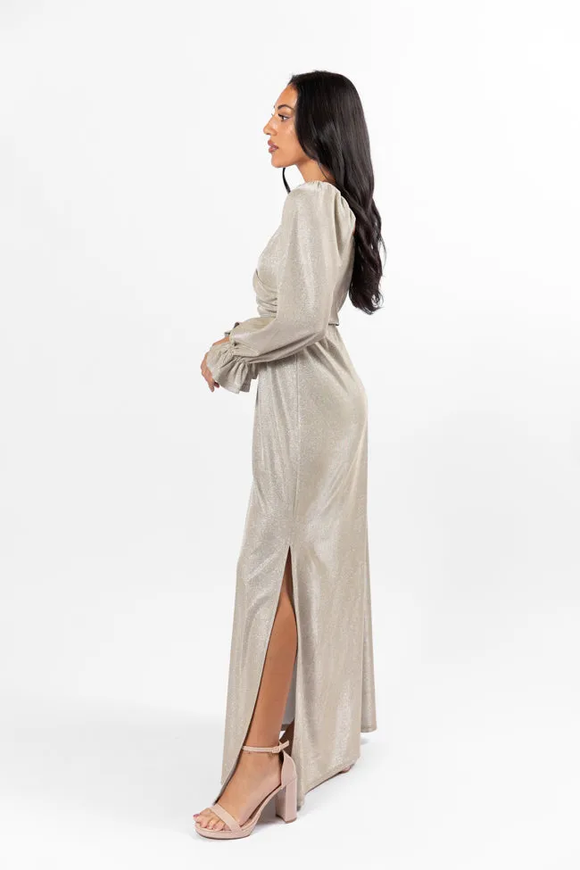 Holiday Magic Silver Shimmer Rouched Maxi Dress FINAL SALE sold by Pink Lily product image thumbnail 4