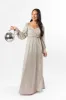 Holiday Magic Silver Shimmer Rouched Maxi Dress FINAL SALE sold by Pink Lily