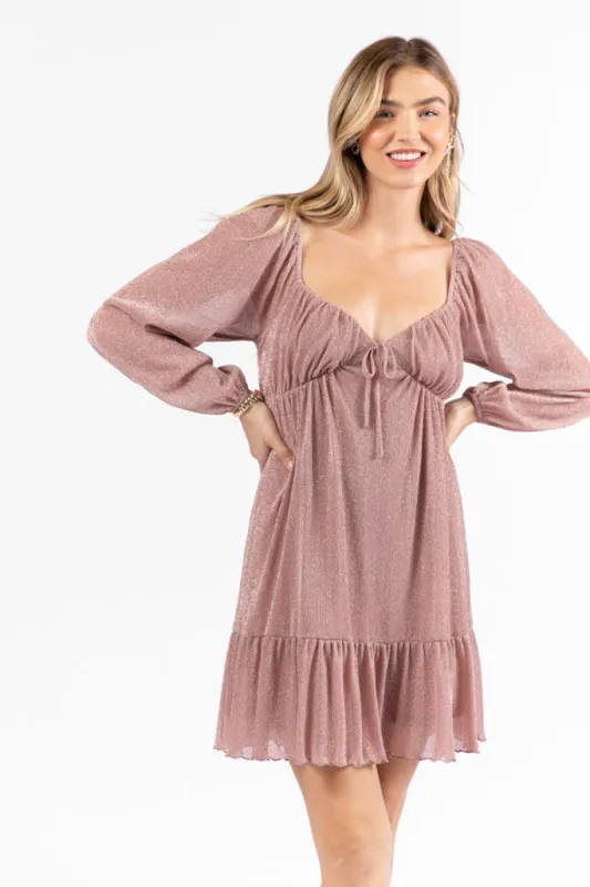 Presence Of Love Pink Shimmer Long Sleeve Sweetheart Dress FINAL SALE sold by Pink Lily