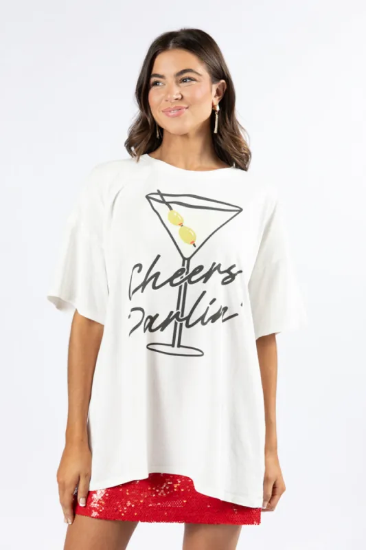 Cheers Darlin' Off White Hyfve Oversized Graphic Tee SALE sold by Pink Lily