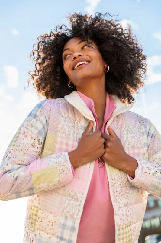 Vail Valley Multi Patch Printed Puffer Jacket FINAL SALE sold by Pink Lily