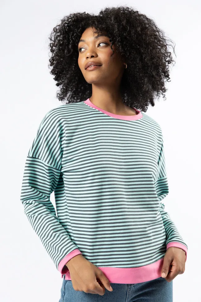 Think On It Pink, Navy, and Charcoal Striped Contrast Trim Pullover FINAL SALE sold by Pink Lily