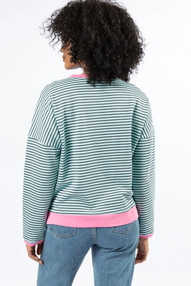 Think On It Pink, Navy, and Charcoal Striped Contrast Trim Pullover FINAL SALE sold by Pink Lily product image thumbnail 5