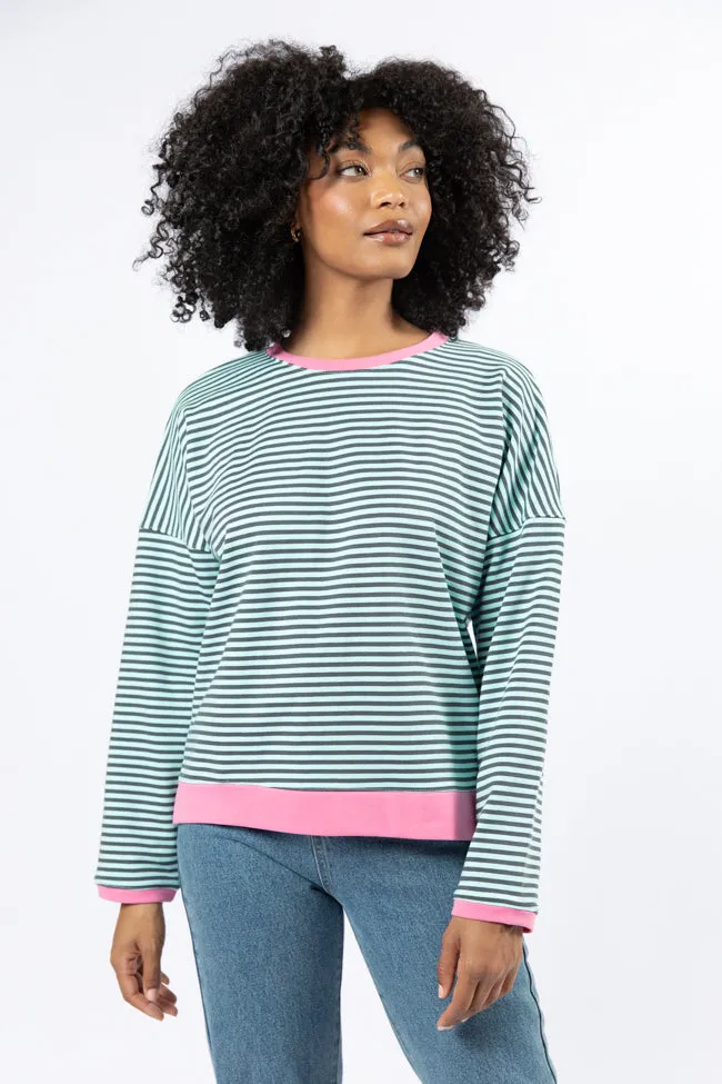 Think On It Pink, Navy, and Charcoal Striped Contrast Trim Pullover FINAL SALE sold by Pink Lily product image thumbnail 3