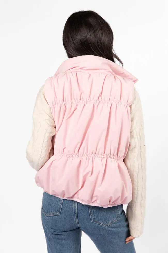 Mountain High Light Pink Ruched Puffer Vest FINAL SALE sold by Pink Lily product image thumbnail 5