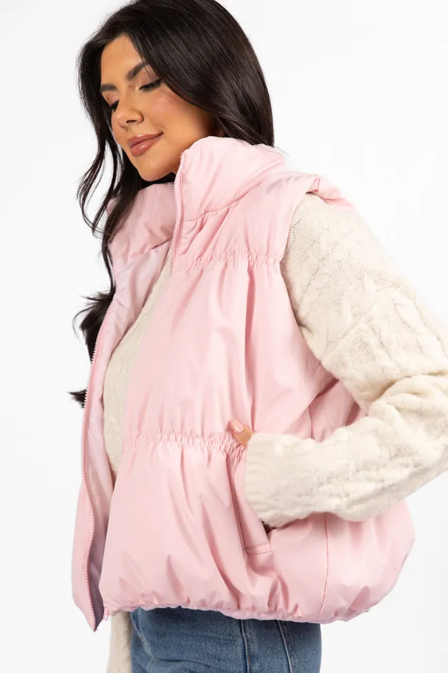 Mountain High Light Pink Ruched Puffer Vest FINAL SALE sold by Pink Lily product image thumbnail 4