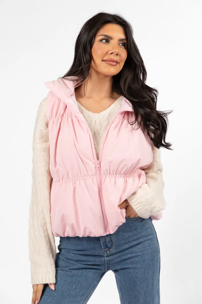 Mountain High Light Pink Ruched Puffer Vest FINAL SALE sold by Pink Lily product image thumbnail 3