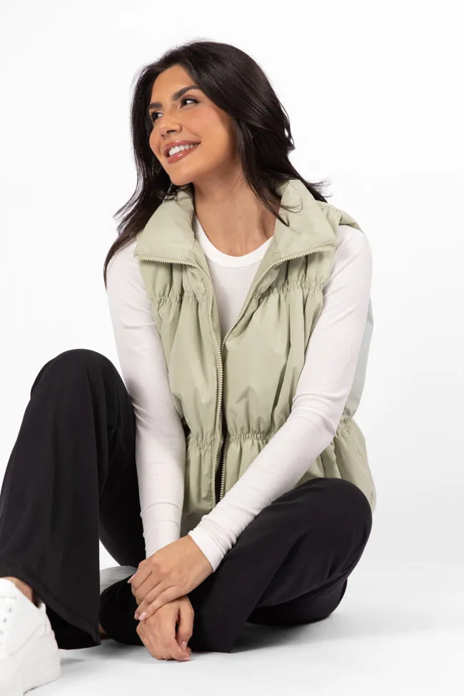Mountain High Sage Ruched Puffer Vest FINAL SALE sold by Pink Lily product image thumbnail 2