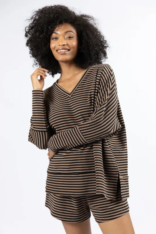 No Complaints Mocha and Black Striped Top FINAL SALE sold by Pink Lily