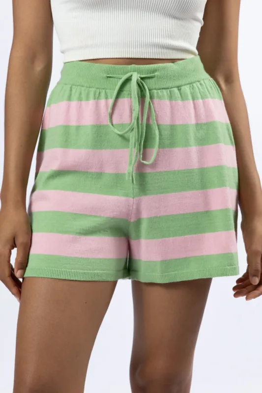 Pulling Heartstrings Green and Pink Striped Knit Shorts FINAL SALE sold by Pink Lily