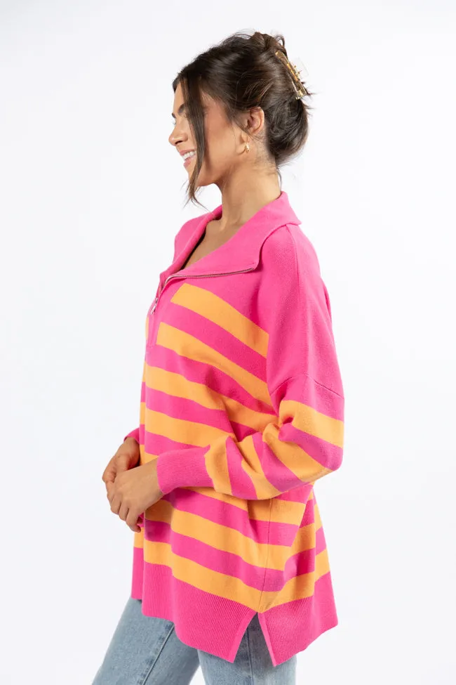 Pulling Heartstrings Pink And Orange Striped Quarter Zip Pullover FINAL SALE sold by Pink Lily product image thumbnail 5