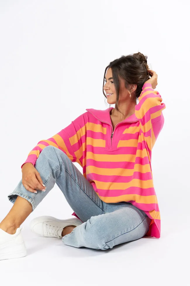 Pulling Heartstrings Pink And Orange Striped Quarter Zip Pullover FINAL SALE sold by Pink Lily