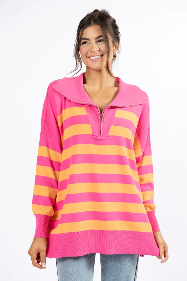Pulling Heartstrings Pink And Orange Striped Quarter Zip Pullover FINAL SALE sold by Pink Lily product image thumbnail 2
