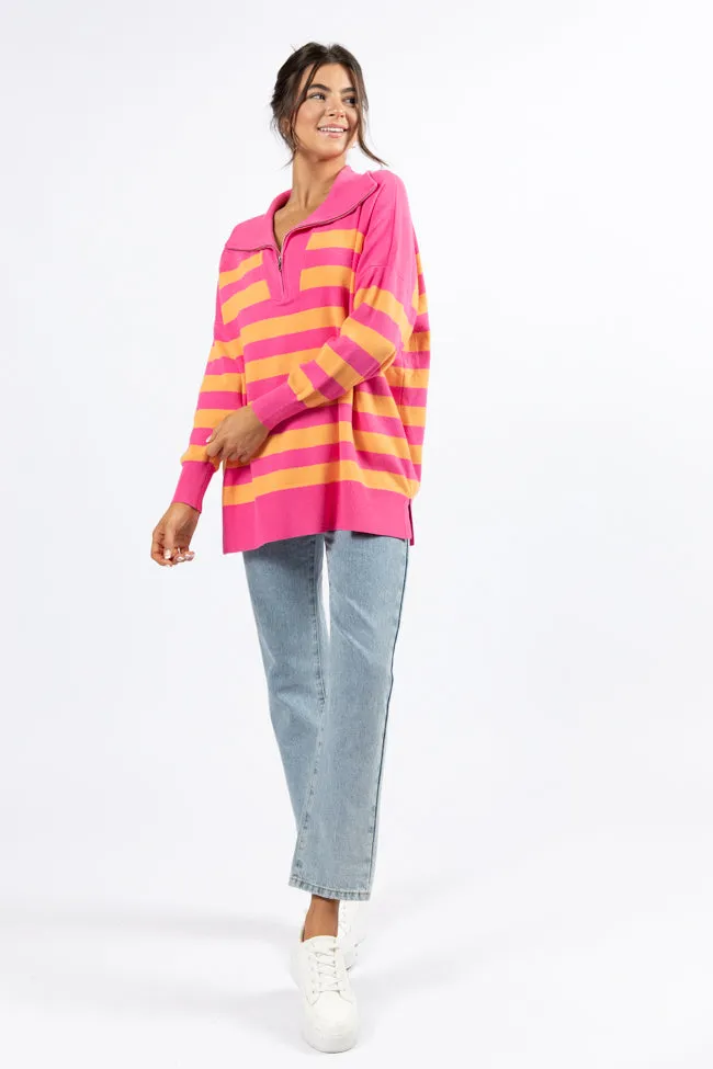 Pulling Heartstrings Pink And Orange Striped Quarter Zip Pullover FINAL SALE sold by Pink Lily product image thumbnail 3