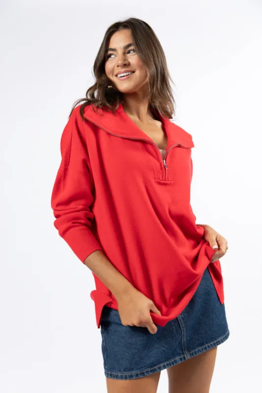 Pulling Heartstrings Red Quarter Zip Pullover FINAL SALE sold by Pink Lily