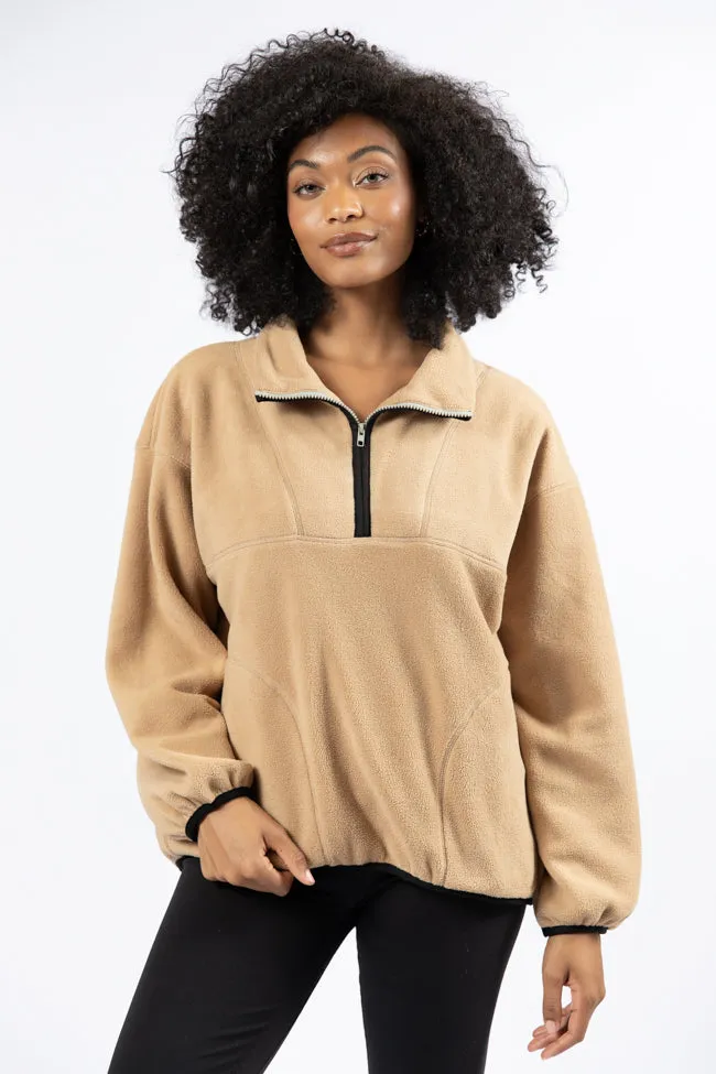 Outside The Box Beige Contrast Trim Fleece Pullover FINAL SALE sold by Pink Lily
