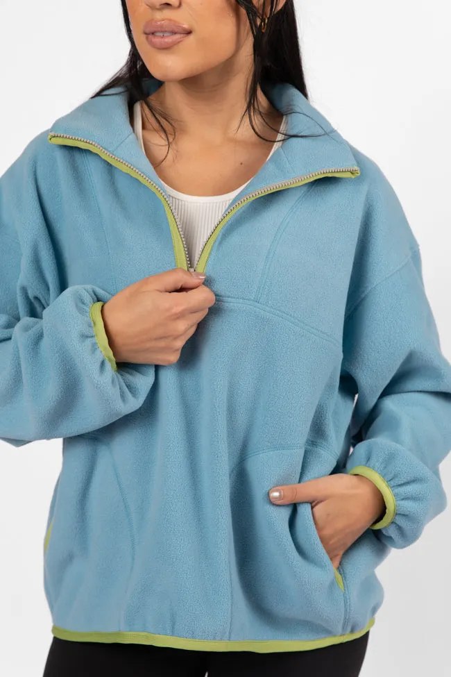Outside The Box Blue Contrast Trim Fleece Pullover FINAL SALE sold by Pink Lily product image thumbnail 3