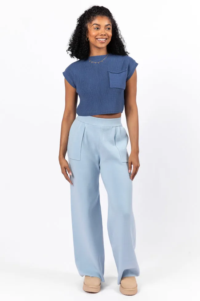 Let's Debrief Light Blue Wide Leg Sweater Pants FINAL SALE sold by Pink Lily product image thumbnail 2