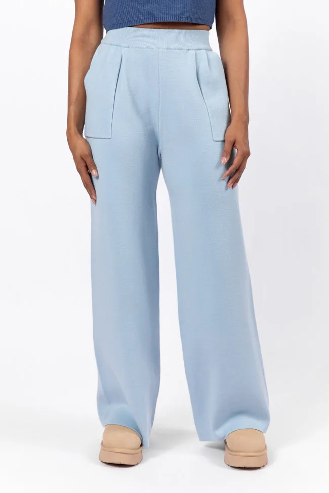 Let's Debrief Light Blue Wide Leg Sweater Pants FINAL SALE sold by Pink Lily